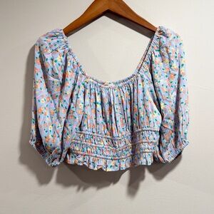 Billabong Multicolor Floral Crop Top Blouse Size L